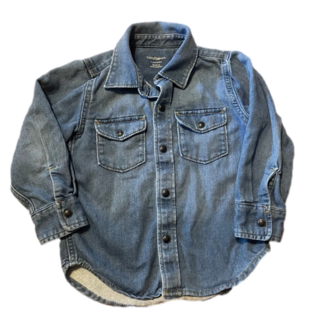 Denim Button-Front Kids Shirt Jacket - Blue